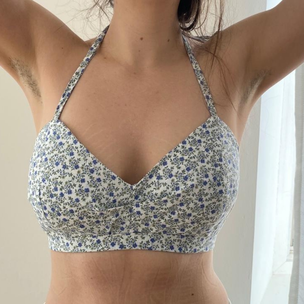 Vintage Handmade Floral Halter Bralette Crop Top